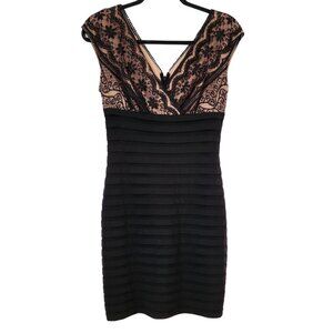 Adrianna Papell Black and Nude Lace Dress